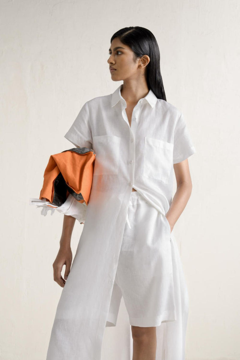 SHATSU LONG SHIRT SET linen Buy SHATSU LONG SHIRT SET from C&W | Co-Ord Sets for Women by Ituvana in white color for women in Singapore