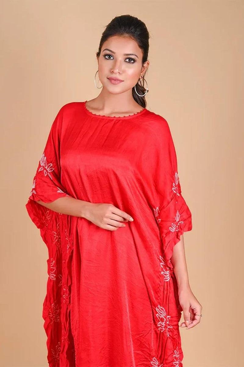 LOTUS KAFTAN-RED silk by Dyelogue in red color for women in Singapore