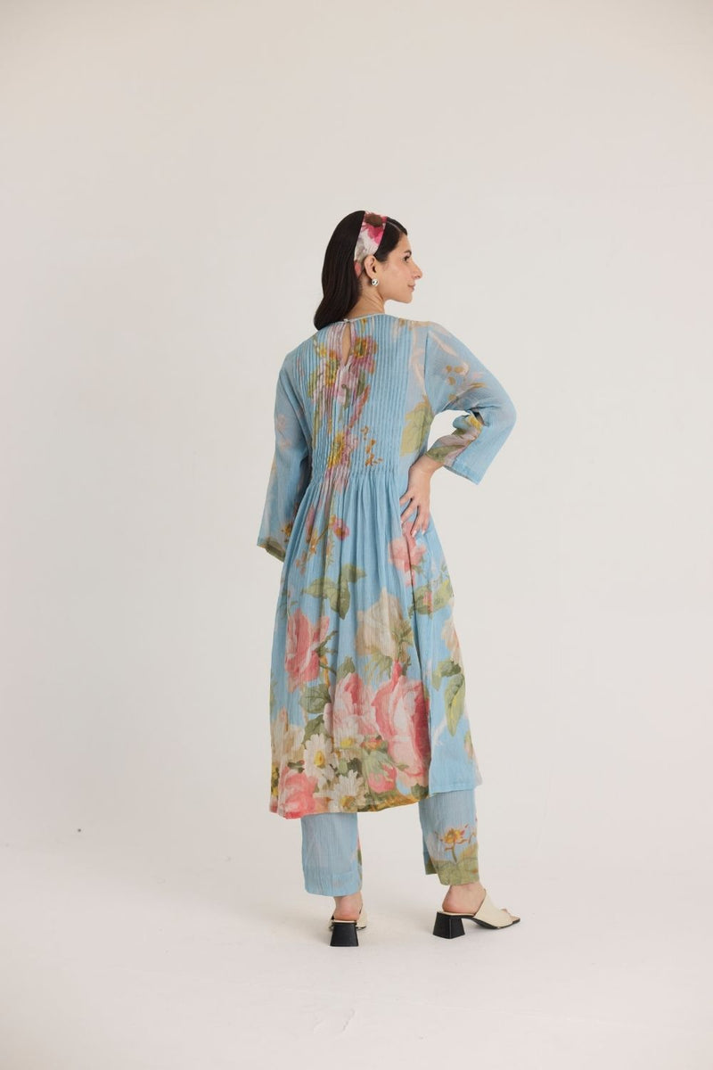 TAFFY PINTUCKS KURTA SET cotton by Yam in blue color for women in Singapore