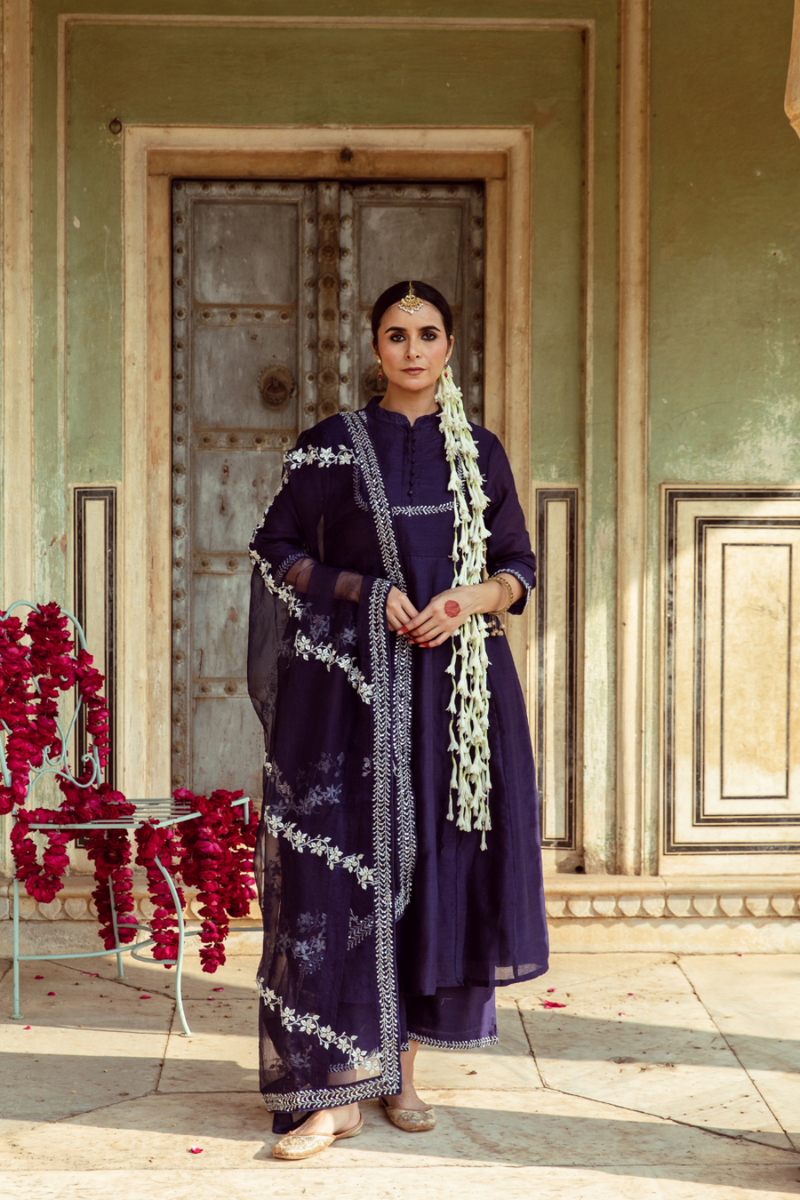 Deep Violet Vintage Zardozi Kurta Set silk Buy Deep Violet Vintage Zardozi Kurta Set from C&W | Kurta/Kurta Sets for Women by Maison Shefali for women in Singapore