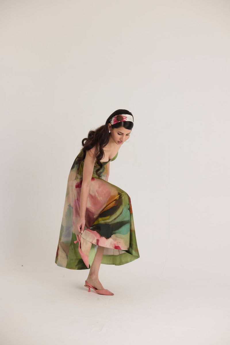 TILLY FLARED BRALETTE DRESS satin by Yam in multi color for women in Singapore