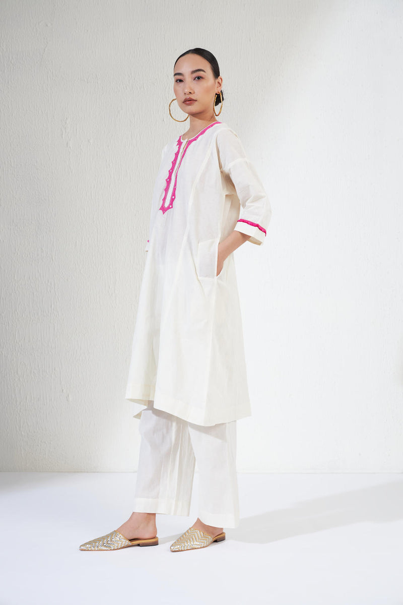 ZEBA SET cotton Light Kurta Sets by Aavidi in white color for women in Singapore