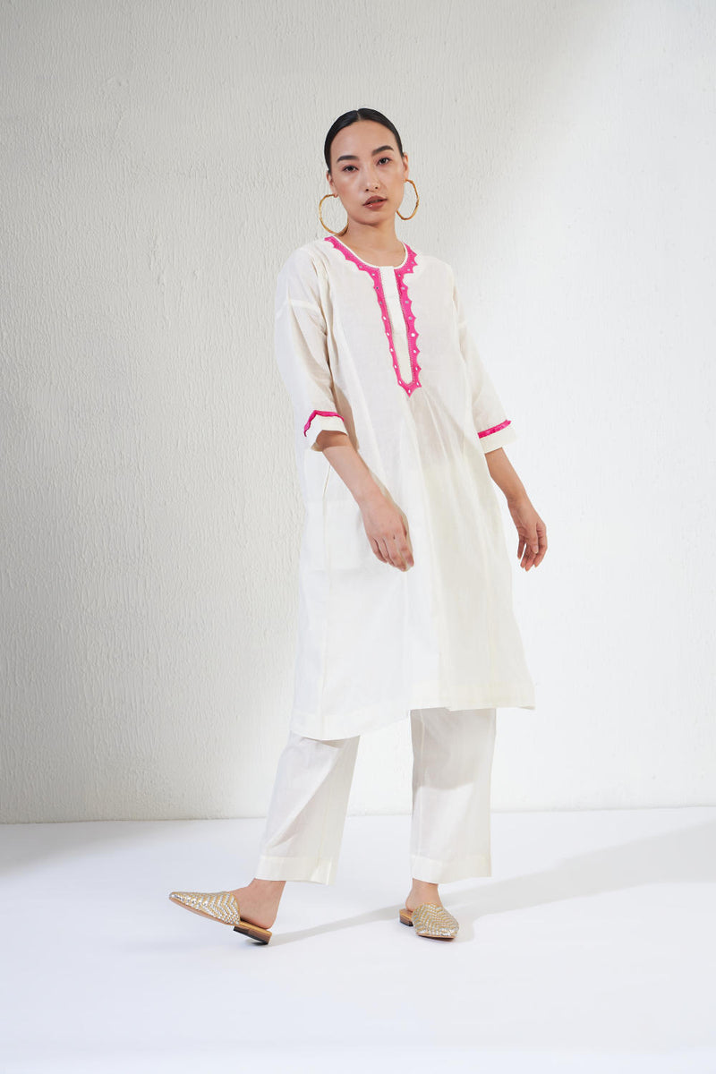 ZEBA SET cotton Light Kurta Sets by Aavidi in white color for women in Singapore