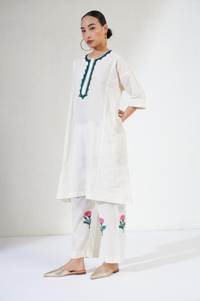 Zara Set cotton Light Kurta Sets by Aavidi in white color for women in Singapore