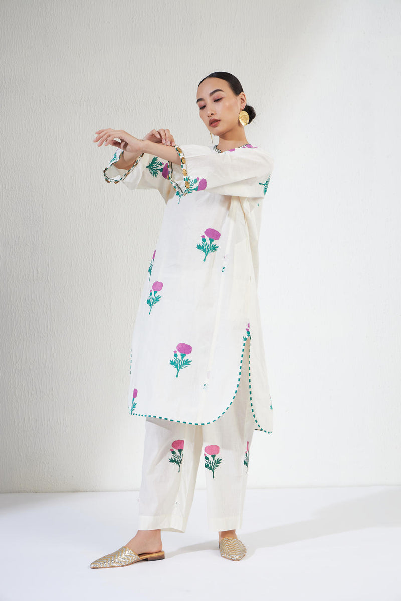 Gulnar Set 3 cotton Light Kurta Sets by Aavidi in white color for women in Singapore