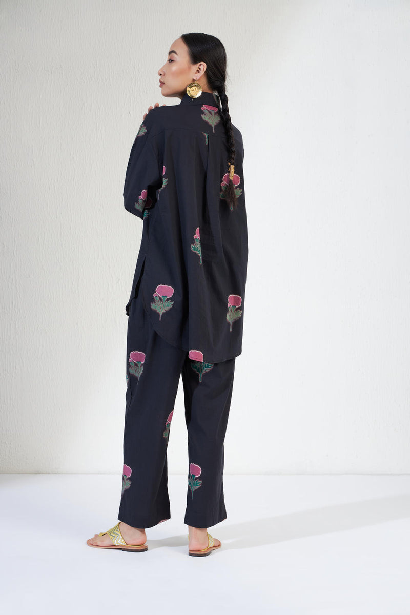 GULNAAR SHIRT SET cotton Co-ord Sets by Aavidi in black color for women in Singapore