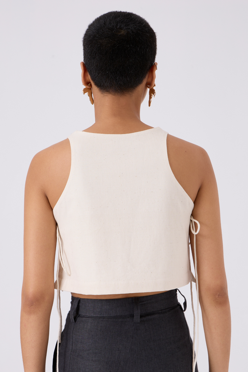 Tia Cropped Handspun Khadi Tie Top cotton by The Summer House for women in Singapore