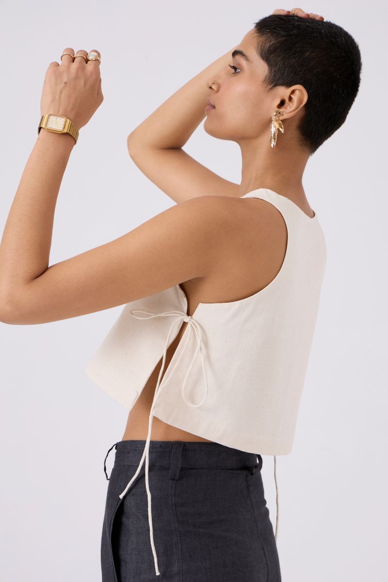 Tia Cropped Handspun Khadi Tie Top cotton by The Summer House for women in Singapore