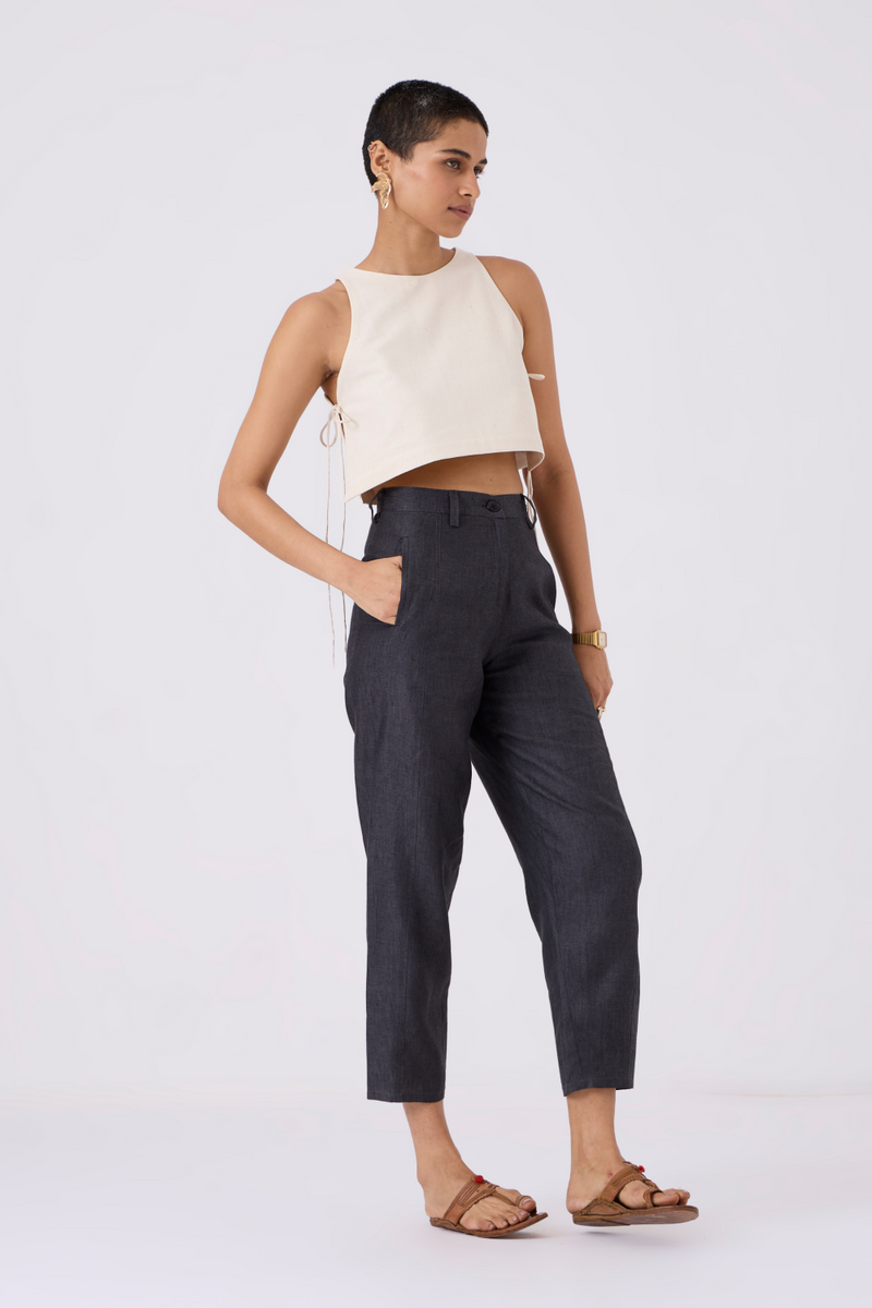 Tia Cropped Handspun Khadi Tie Top cotton by The Summer House for women in Singapore