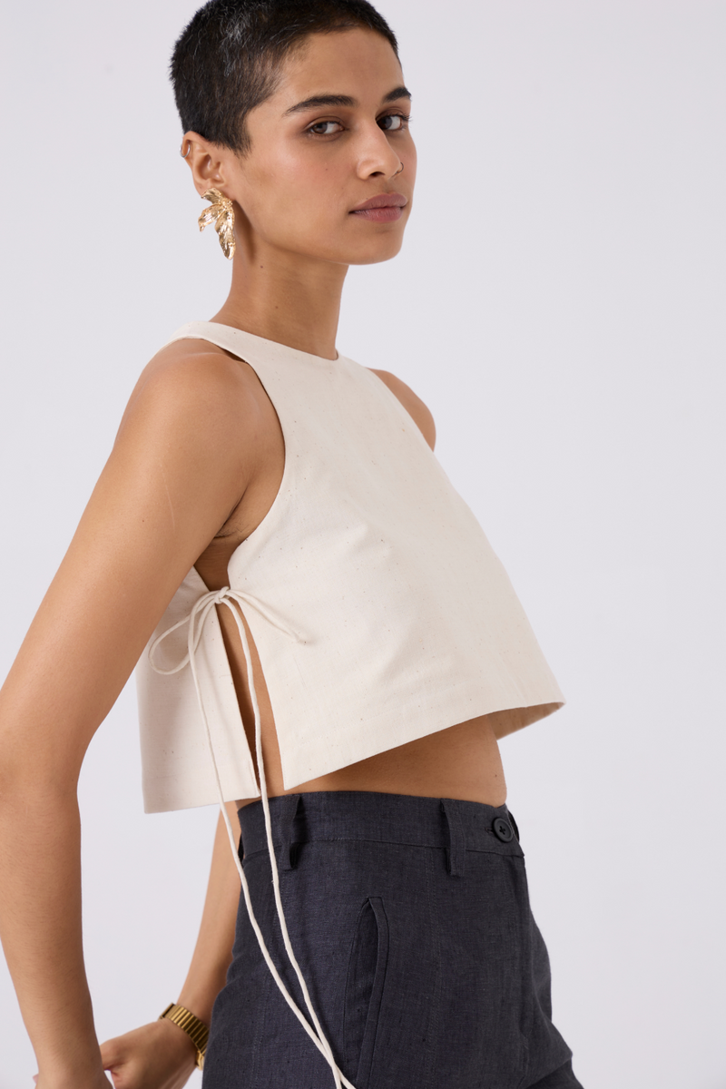 Tia Cropped Handspun Khadi Tie Top cotton by The Summer House for women in Singapore