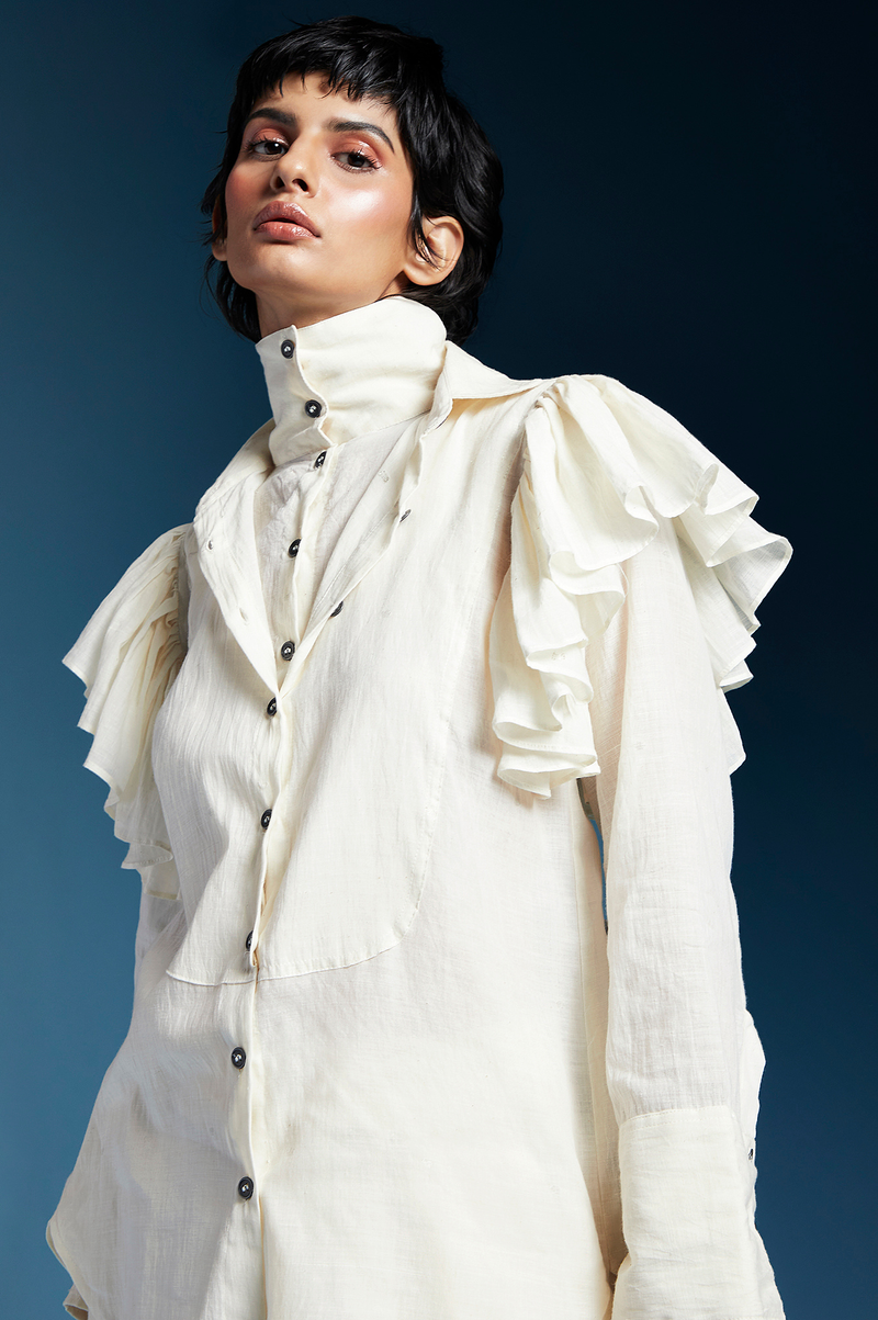 Hilary Shirt-White cotton by Chola in white color for women in Singapore