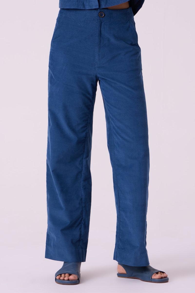 Hatchi Blue Needlecord Pants cotton corduroy pant/trouser by The Summer House in blue for women in Singapore
