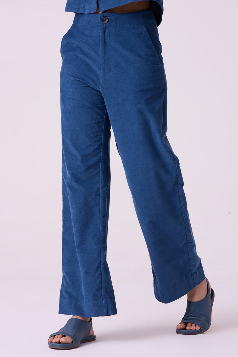 Hatchi Blue Needlecord Pants cotton corduroy pant/trouser by The Summer House in blue for women in Singapore