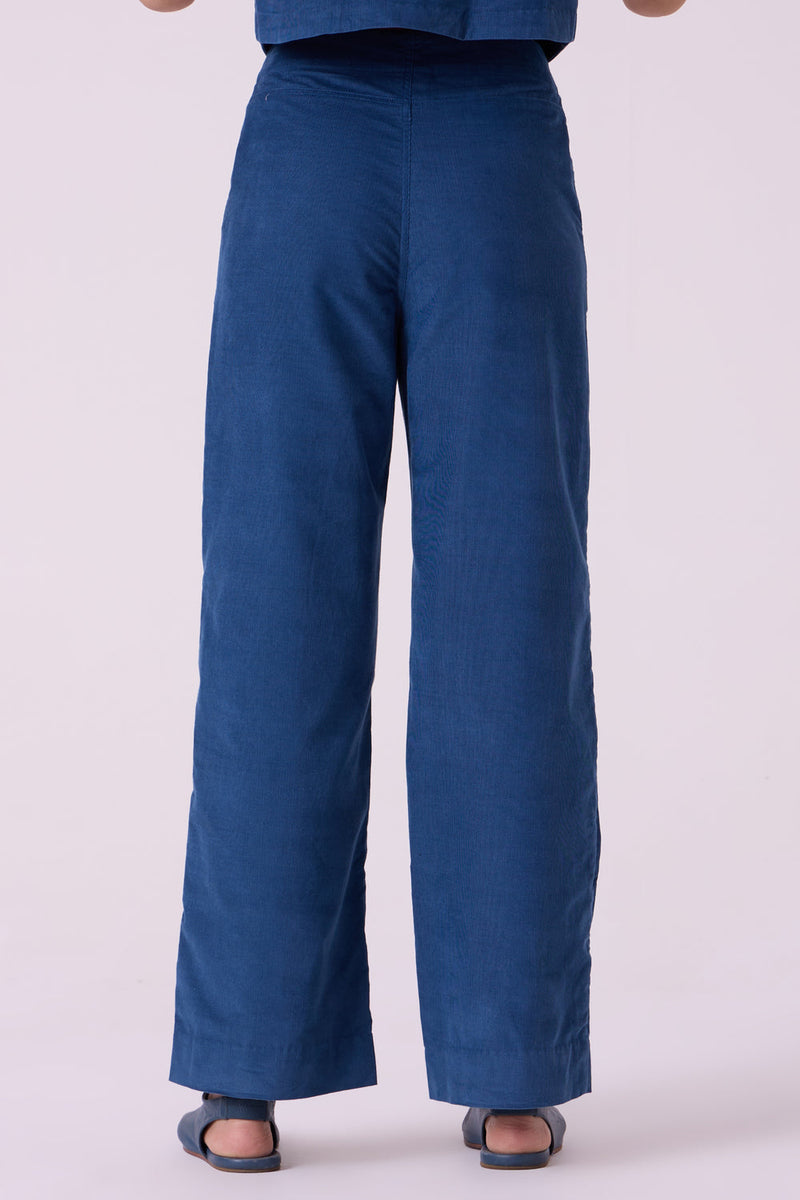 Hatchi Blue Needlecord Pants cotton corduroy pant/trouser by The Summer House in blue for women in Singapore