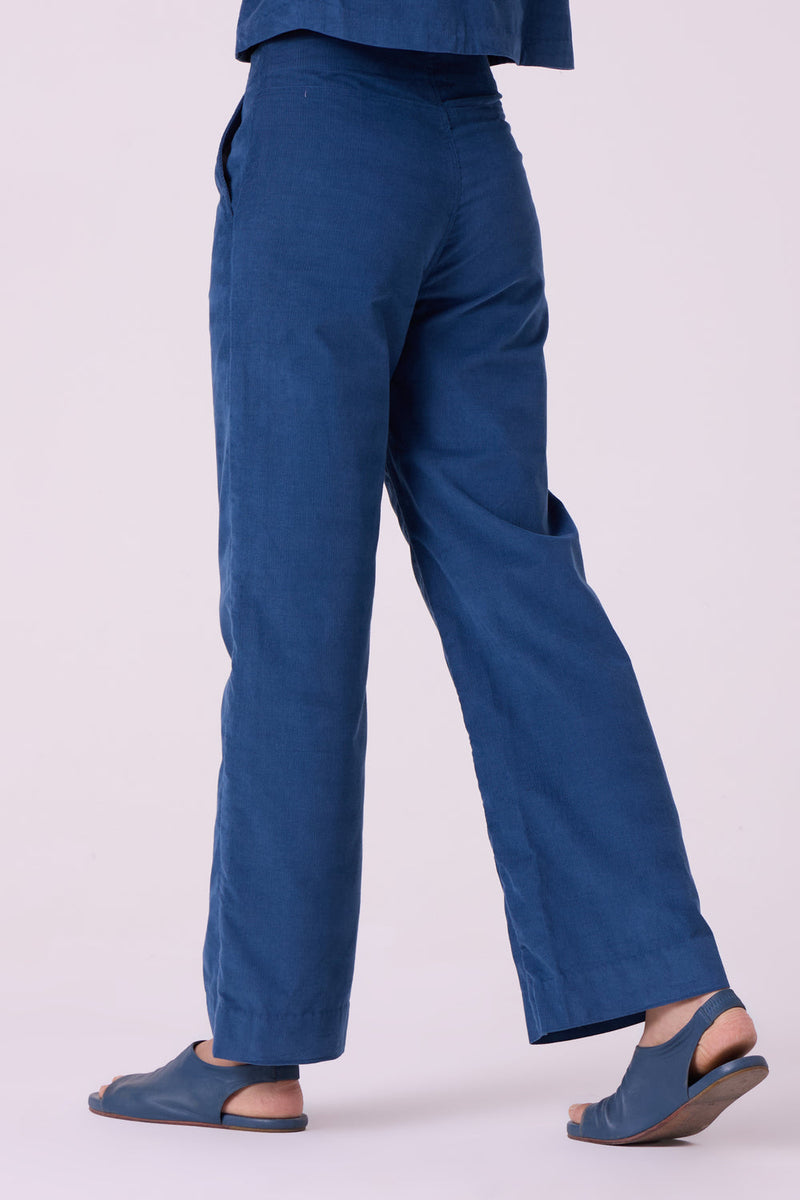 Hatchi Blue Needlecord Pants cotton corduroy pant/trouser by The Summer House in blue for women in Singapore