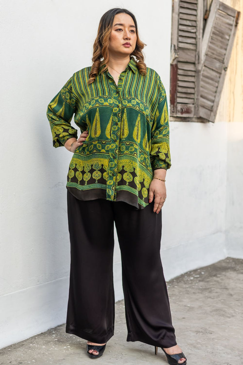 Hyde Green Stripes Hi-Low Shirt with Pants