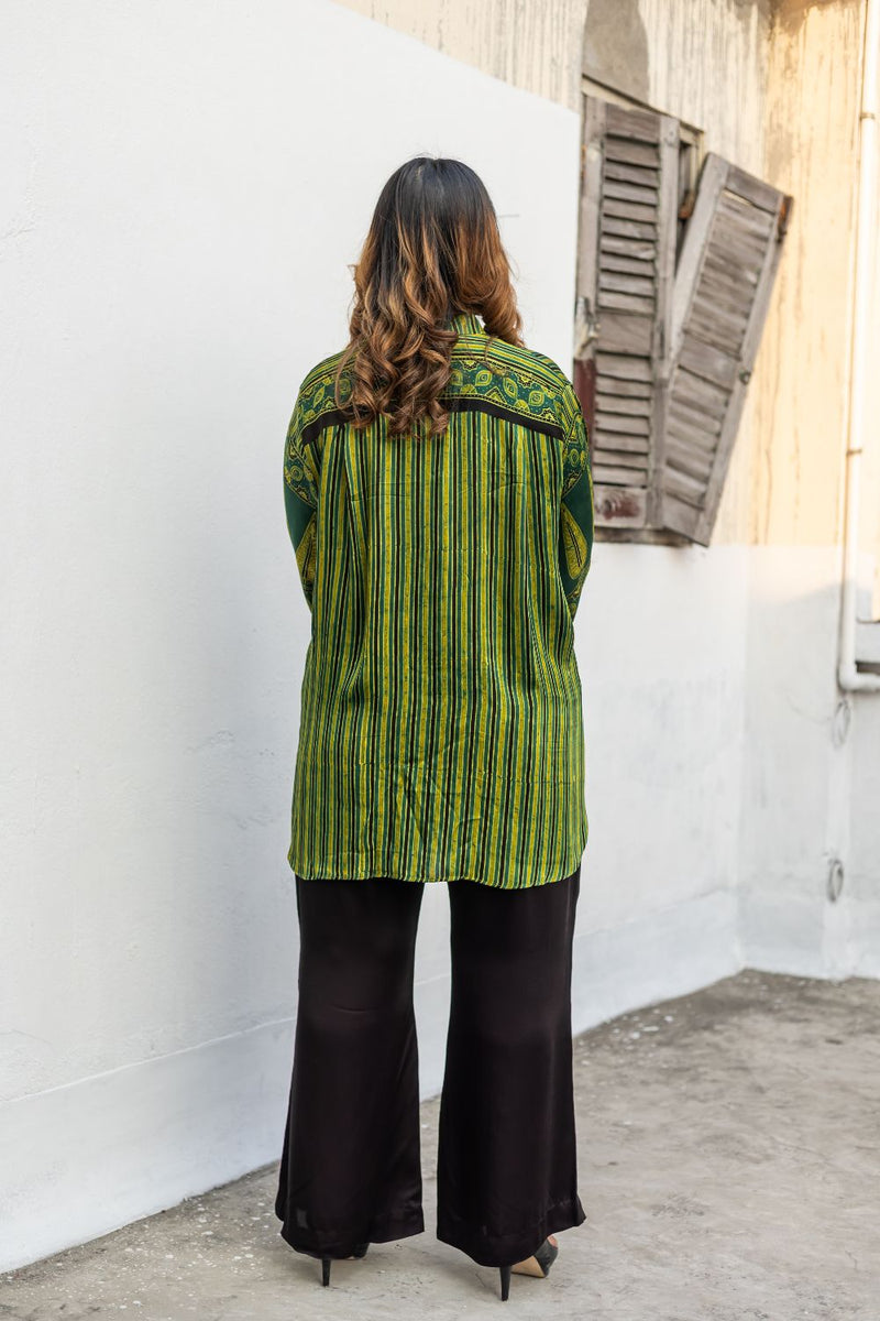 Hyde Green Stripes Hi-Low Shirt with Pants