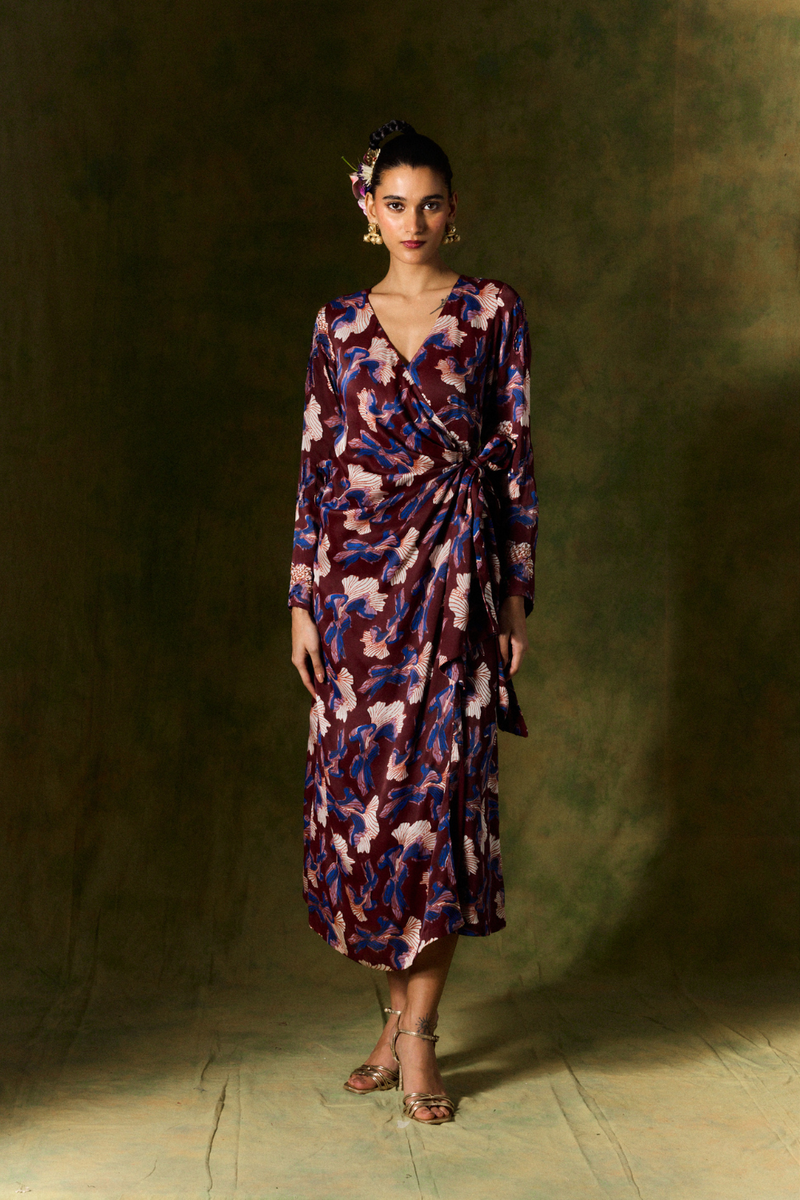 MEHER SILK WRAP DRESS satin by JodiLife for women in Singapore