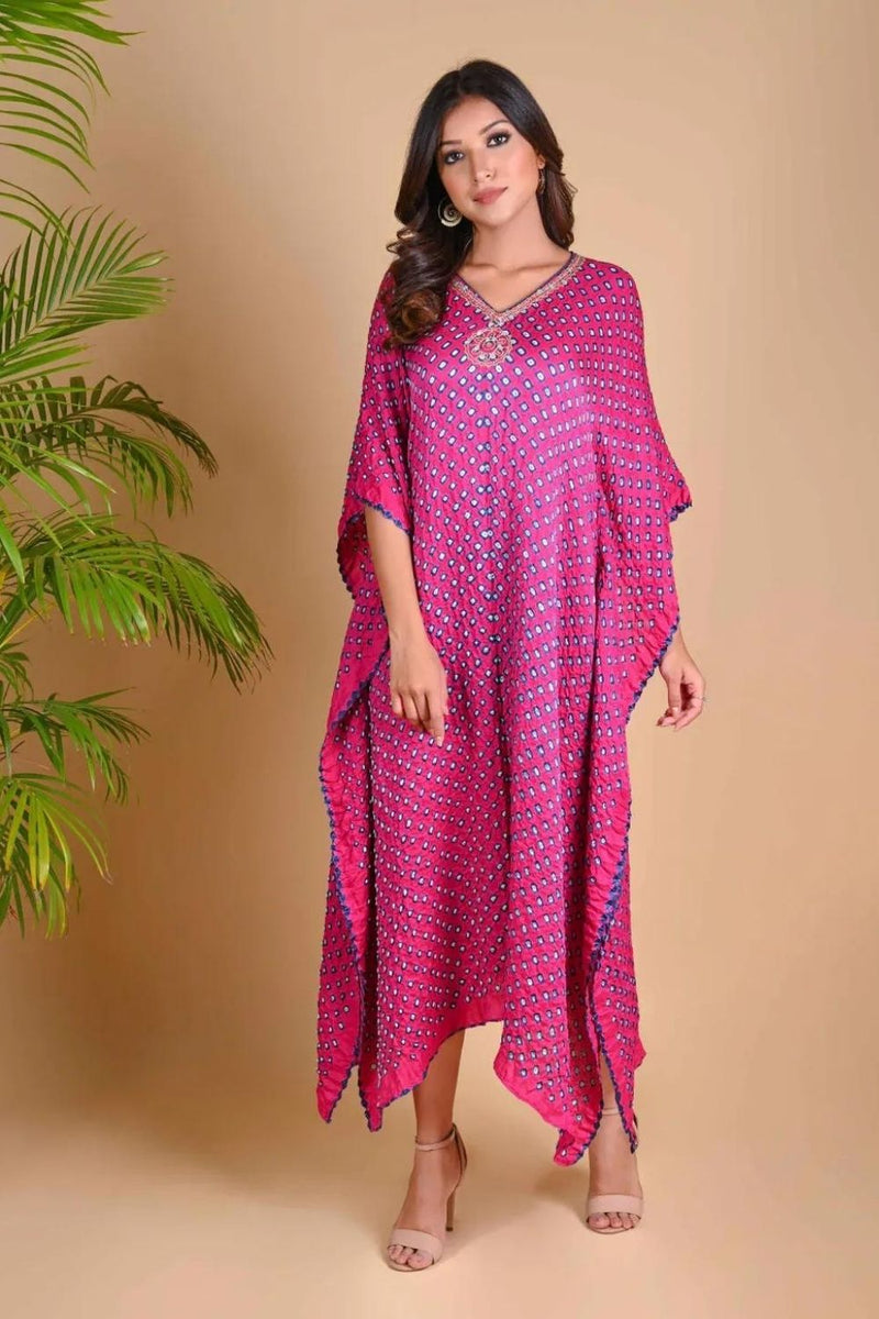 MOROCCAN KAFTAN-FUSCHIA PINK silk by Dyelogue for women in Singapore