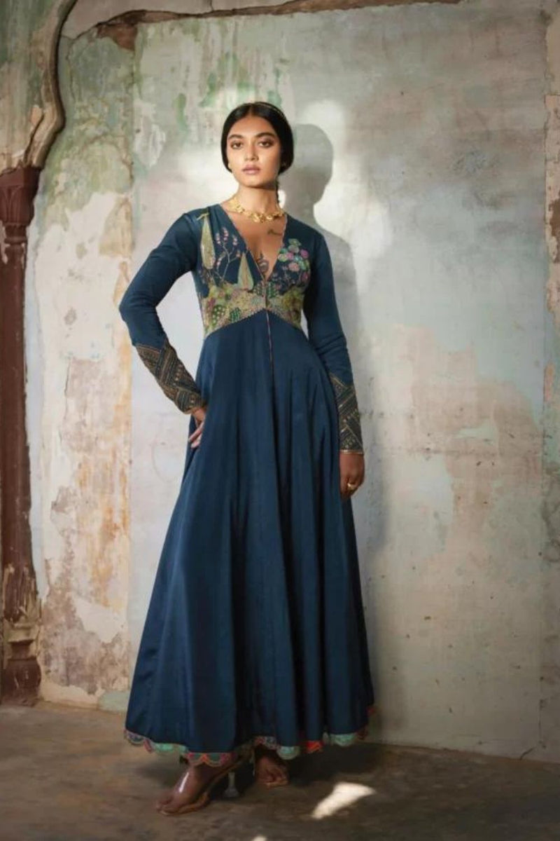 Nadira Teal Anarkali Set by Rajiramniq in teal color for women in Singapore