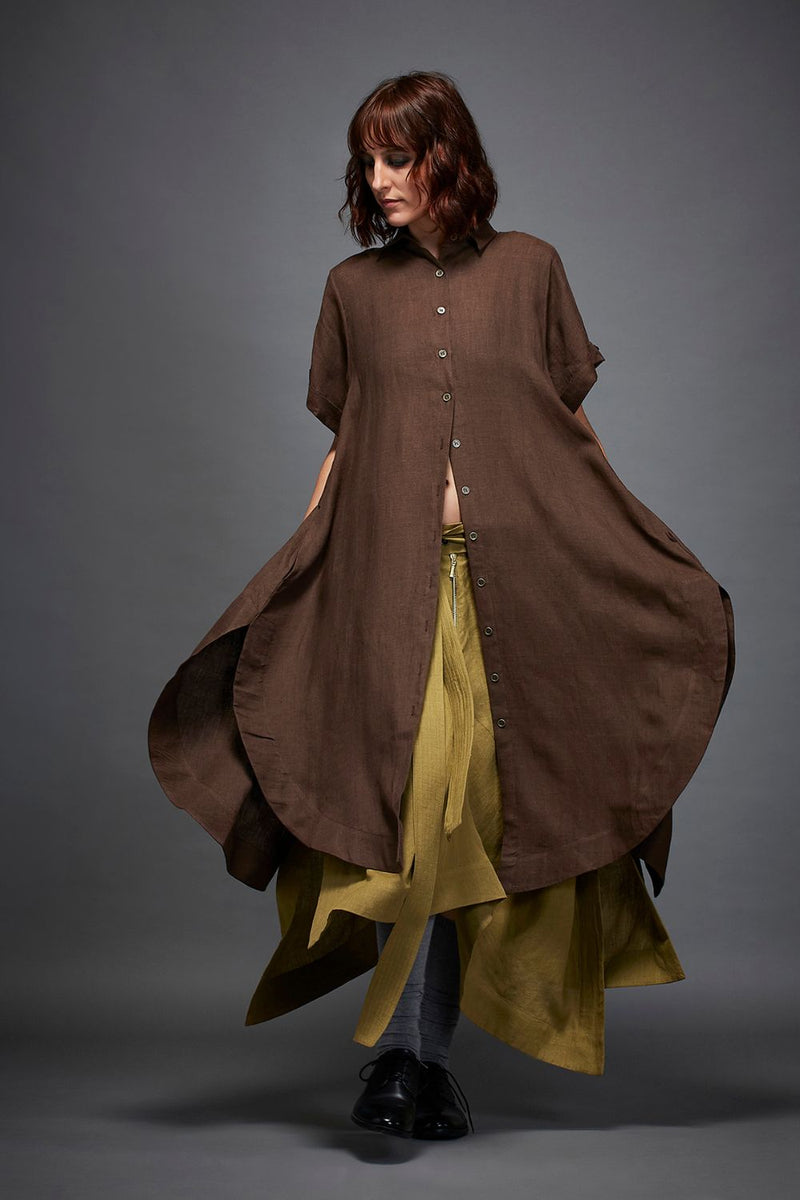 AVERY SHIRT IN BROWN linen by Chola in brown color for women in Singapore