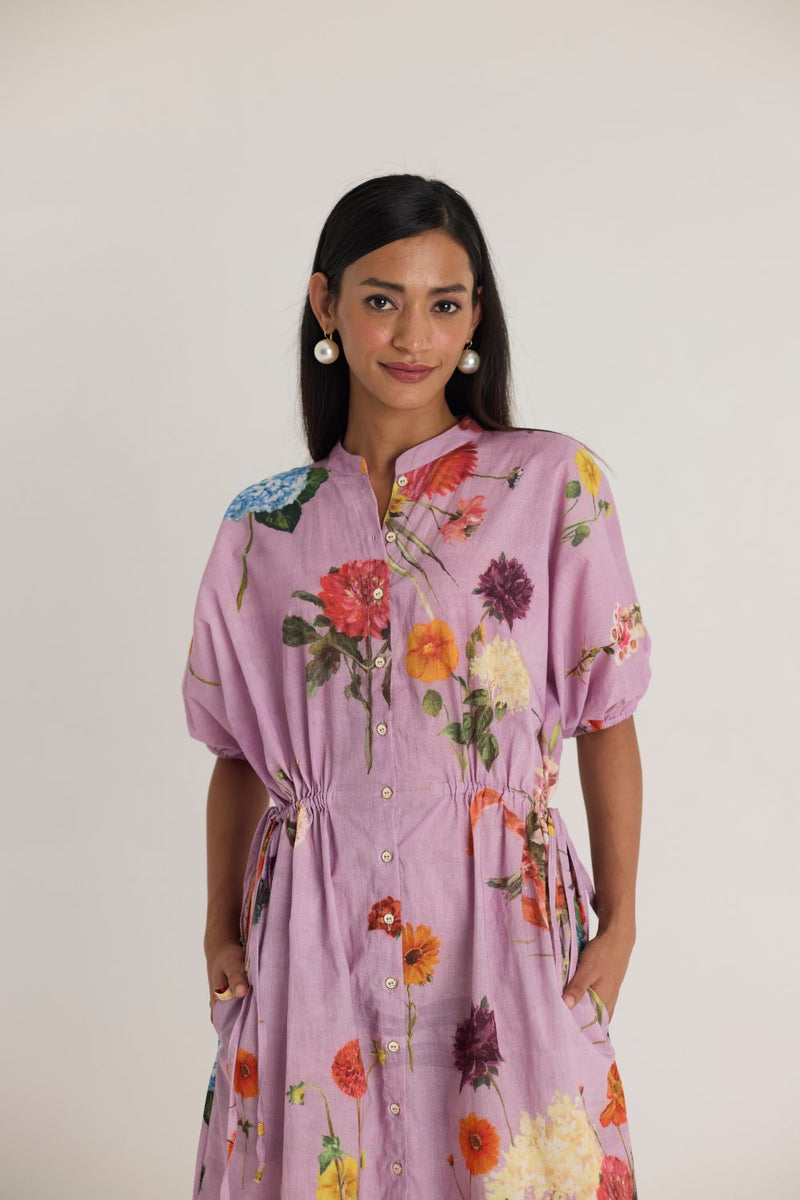 GIGGLE BERRY LILAC SIDE TIE UP DRESS cotton by Yam for women in Singapore