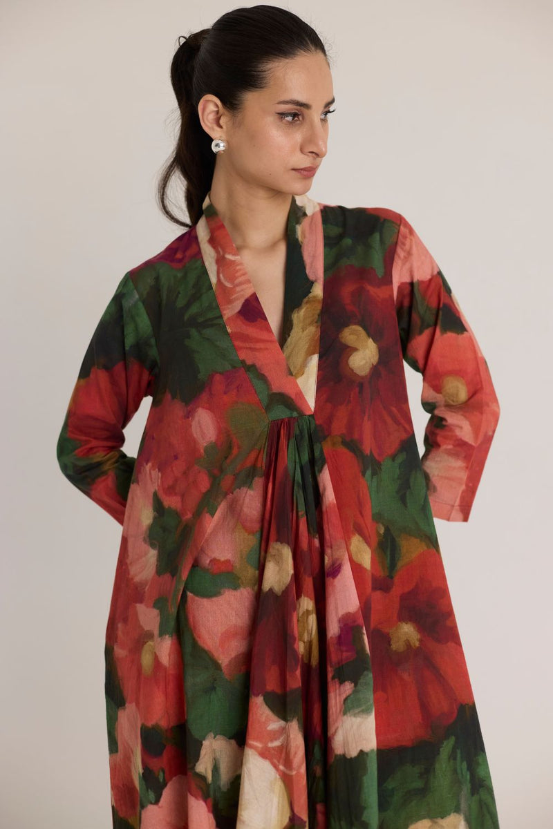 SCARLETT V NECK KURTA SET cotton by Yam in multi color for women in Singapore