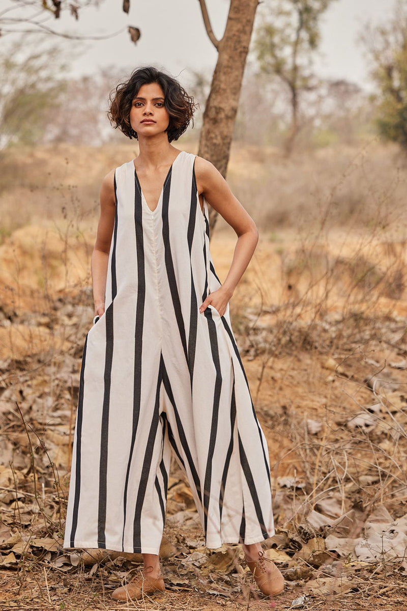 Patio Jumpsuit cotton by Khara Kapas in white for women in Singapore