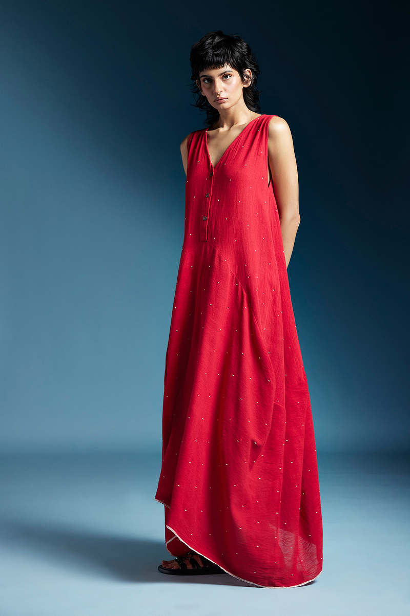 Auburn Dress-Red cotton by Chola in red color for women in Singapore