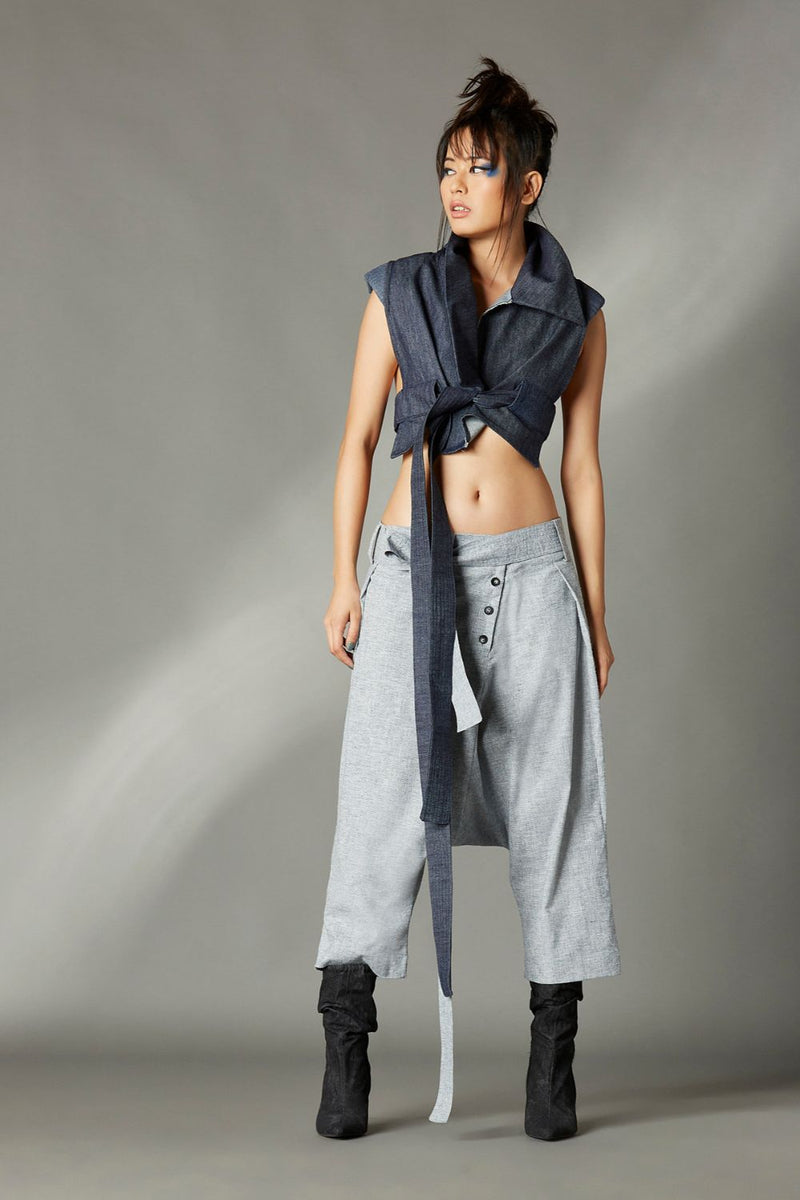 Nova Trousers in Burlap cotton by Chola in blue color for women in Singapore