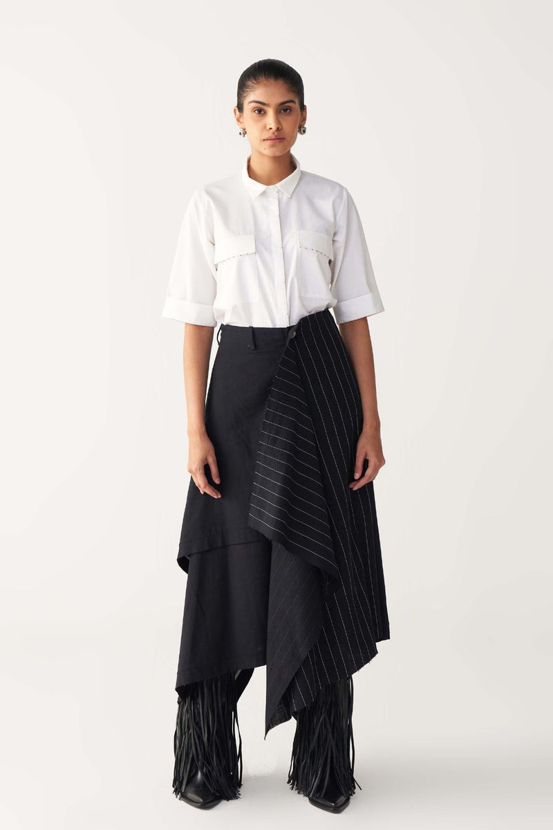 EMB. HANDKERCHIEF SKIRT-BLACK cotton by THREE in black color for women in Singapore