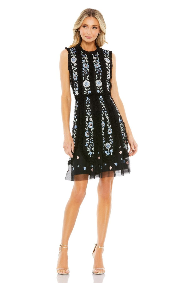 MD-9135 Embroidered Short Dress-Black by Mac Duggal in black color for women in Singapore