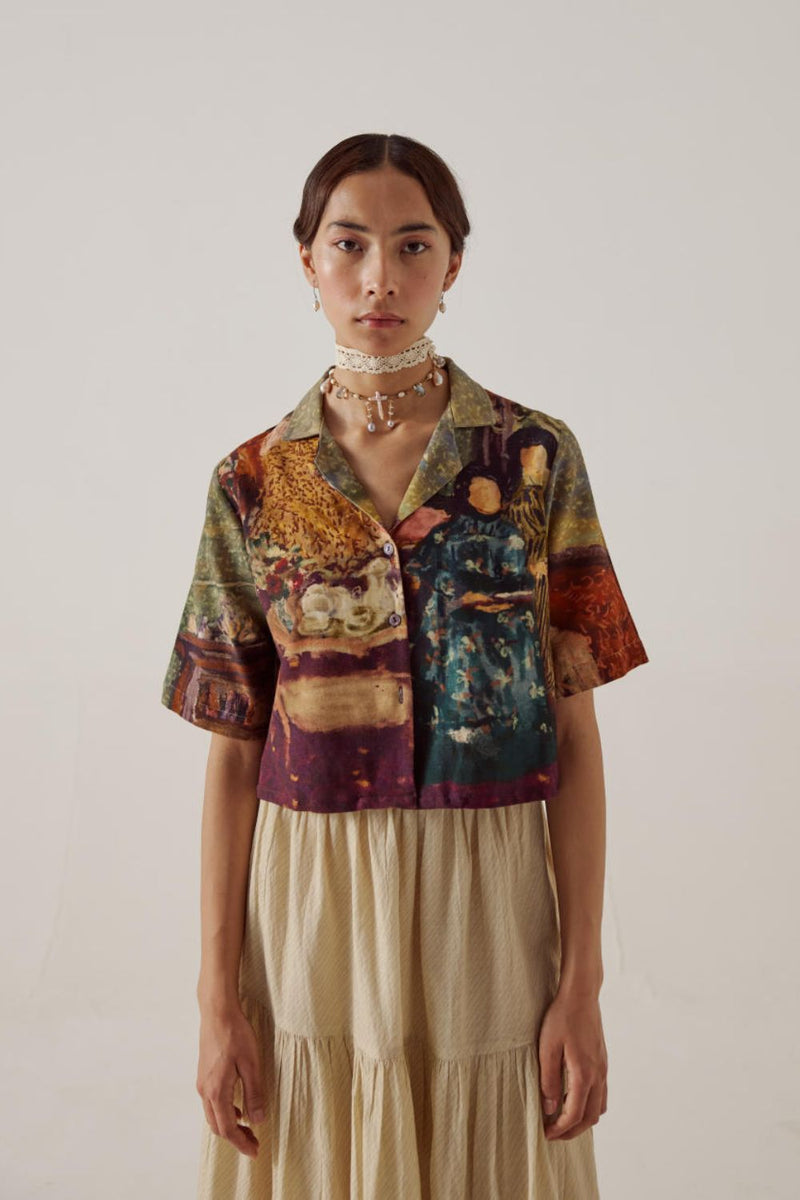 Crop Shirt -High Tea cotton by CORD in multi for women in Singapore