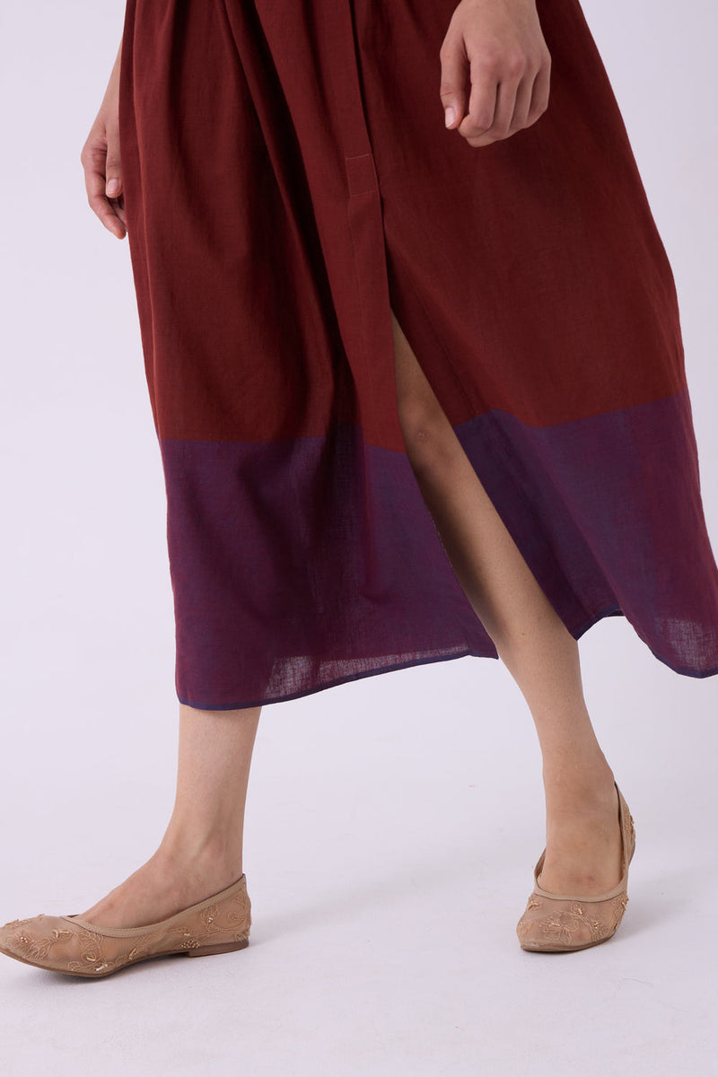 Fuwari Brown Colourblocked Handwoven Midi Skirt handwoven cotton skirt by The Summer House in brown for women in Singapore