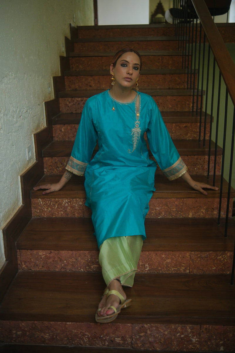 Barkha Kurta Set dupion silk kurta/kurta set by Myoho in blue for women in Singapore