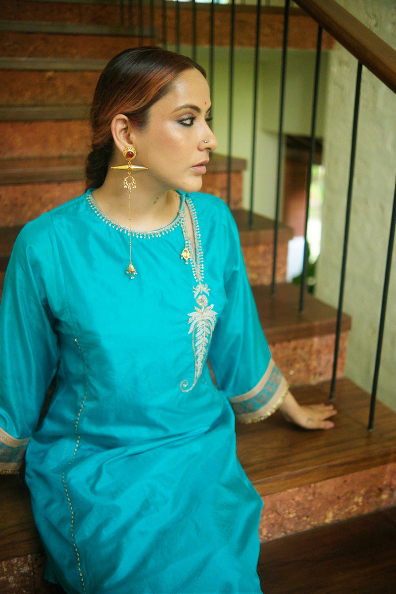 Barkha Kurta Set dupion silk kurta/kurta set by Myoho in blue for women in Singapore