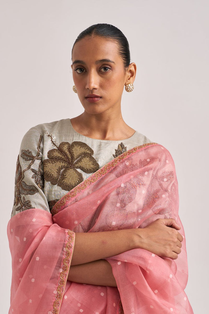 Gitali Sari Pink organza by Suparna Som in pink color for women in Singapore