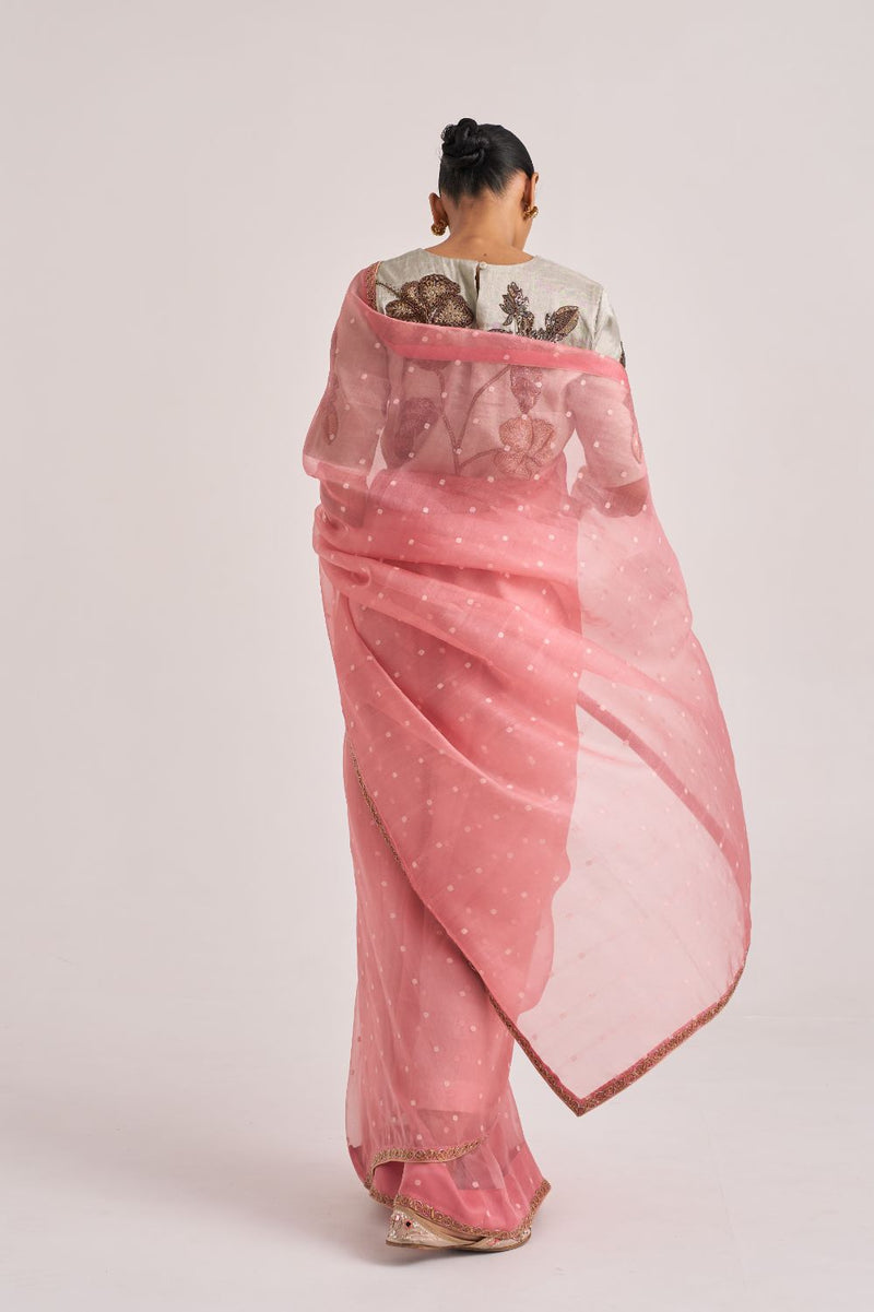 Gitali Sari Pink organza by Suparna Som in pink color for women in Singapore