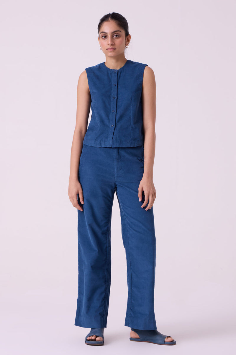 Hatchi Blue Needlecord Pants cotton corduroy pant/trouser by The Summer House in blue for women in Singapore