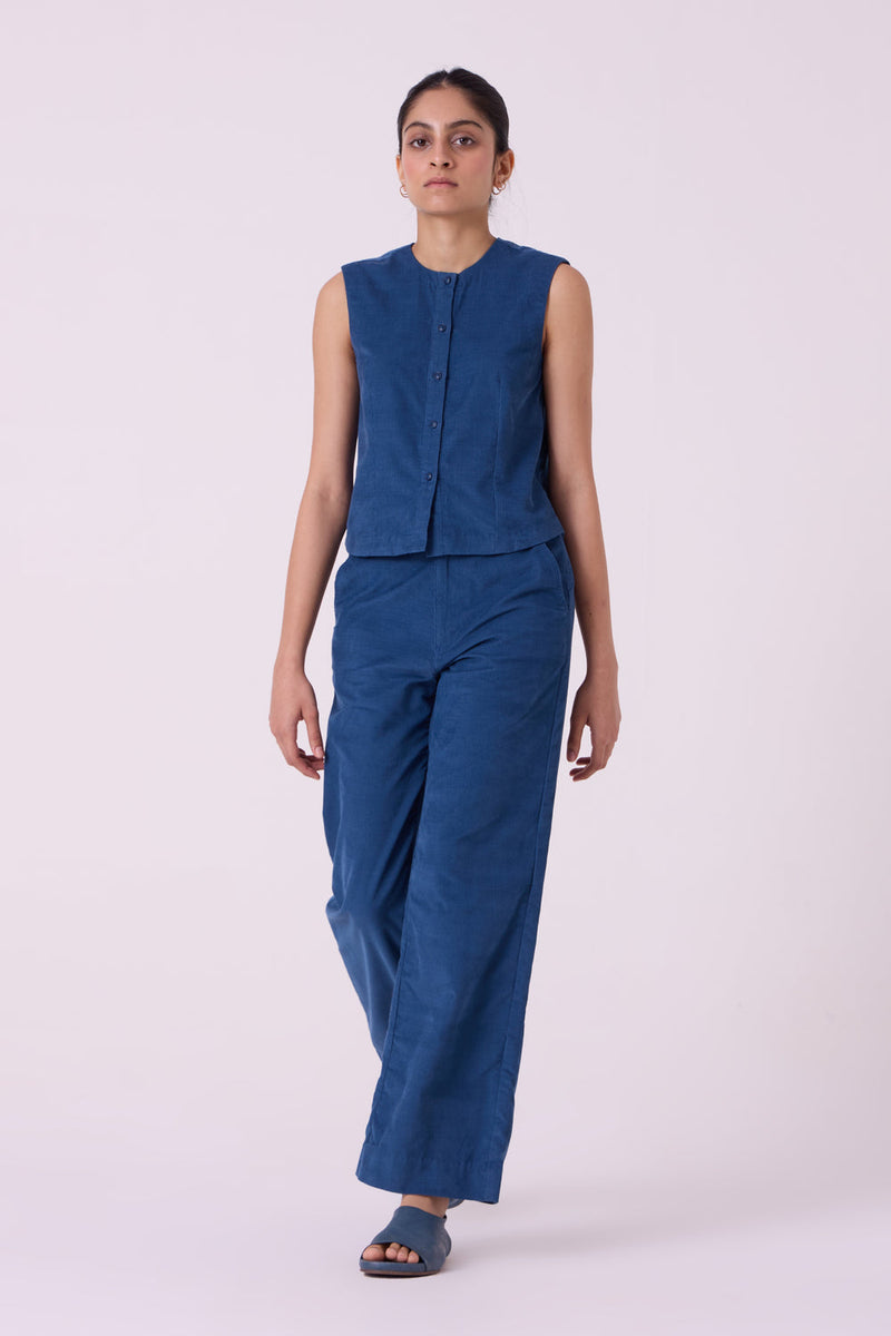Hatchi Blue Needlecord Pants cotton corduroy pant/trouser by The Summer House in blue for women in Singapore