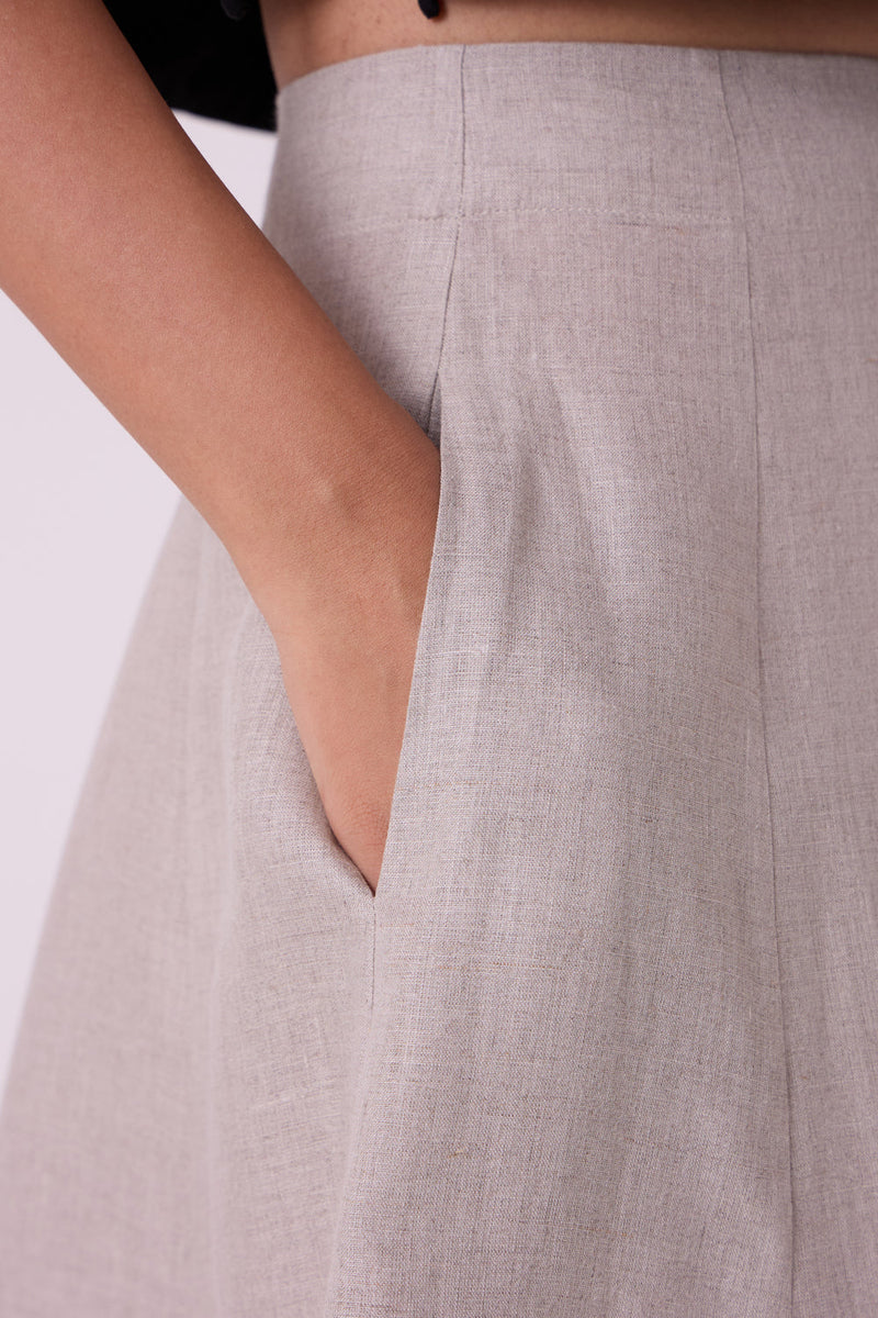 Marner Beige Linen Skirt linen skirt by The Summer House in beige for women in Singapore