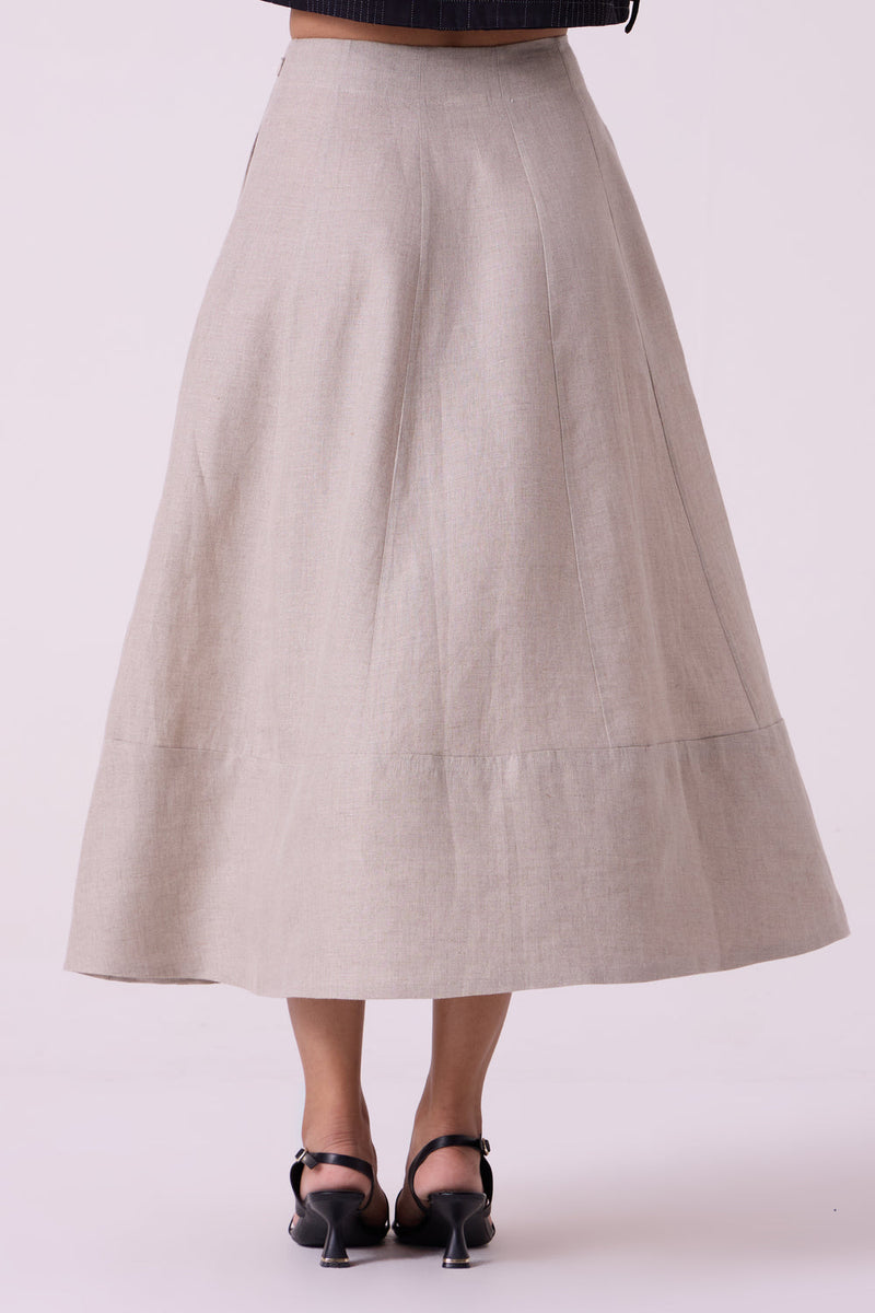 Marner Beige Linen Skirt linen skirt by The Summer House in beige for women in Singapore