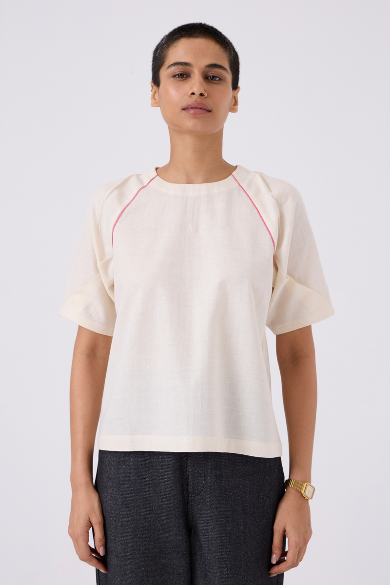 Loto Ivory Khadi Top With Statement Sleeve cotton by The Summer House for women in Singapore