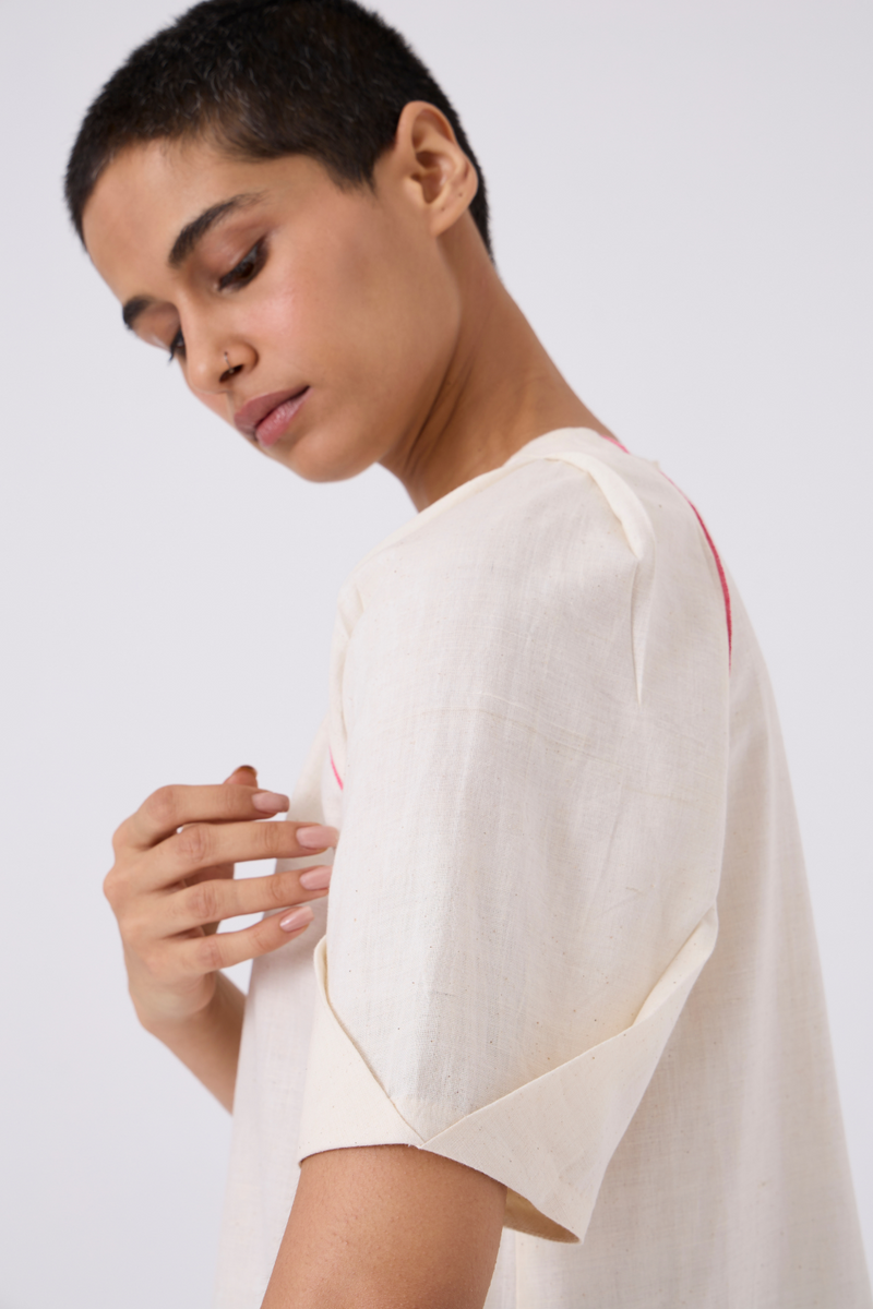 Loto Ivory Khadi Top With Statement Sleeve cotton by The Summer House for women in Singapore