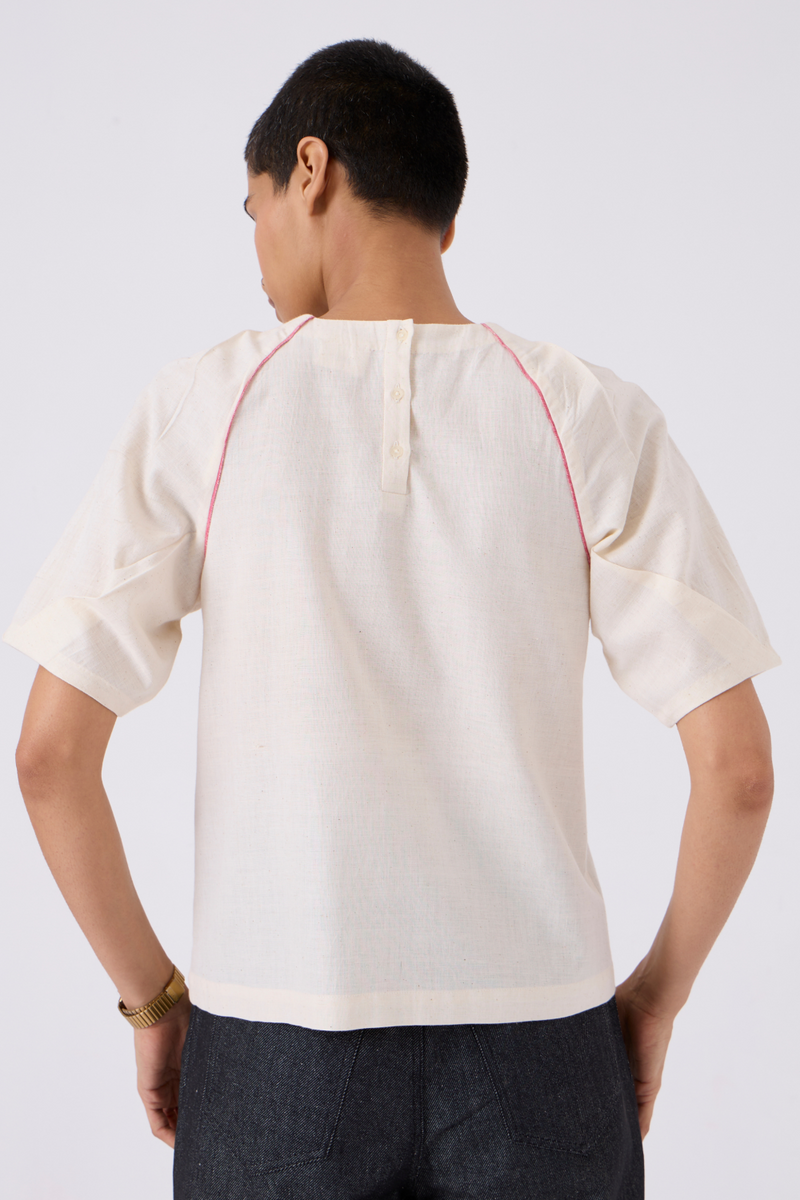 Loto Ivory Khadi Top With Statement Sleeve cotton by The Summer House for women in Singapore