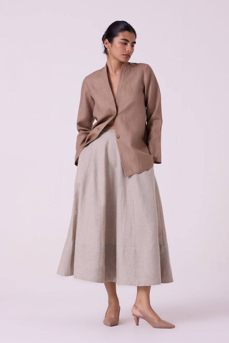Marner Beige Linen Skirt linen skirt by The Summer House in beige for women in Singapore