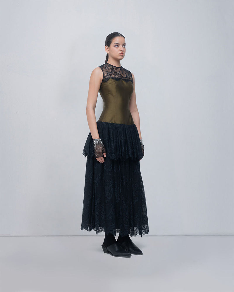 Faye Dress viscose by Leh Studios in olive, black for women in Singapore