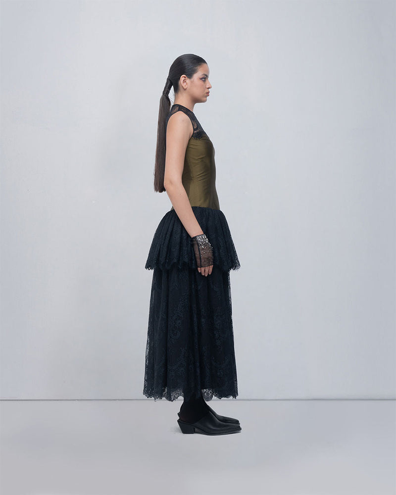 Faye Dress viscose by Leh Studios in olive, black for women in Singapore