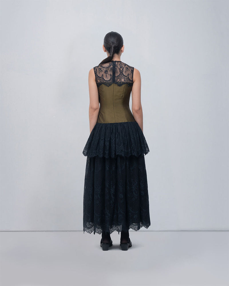 Faye Dress viscose by Leh Studios in olive, black for women in Singapore