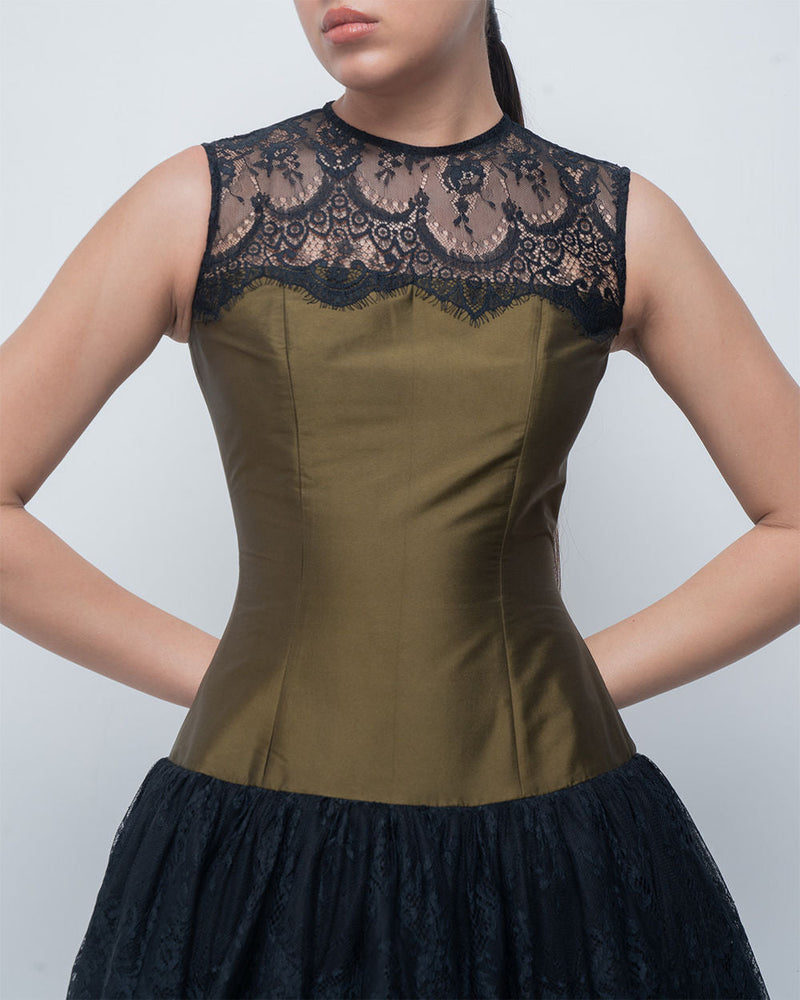 Faye Dress viscose by Leh Studios in olive, black for women in Singapore